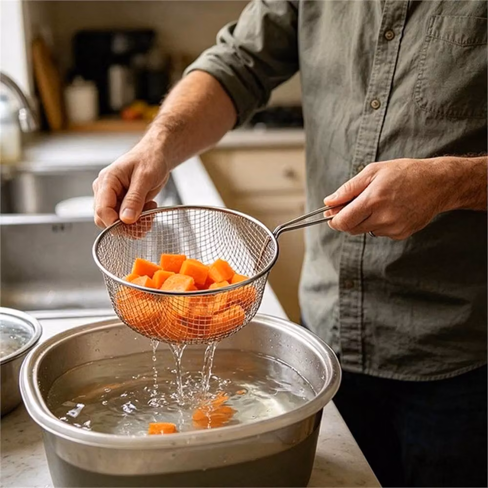 NESTLUNE Silver Round Mesh Wire Chip Pan Fryer Baskets with Handles, Diameter: 22.86 cm – 4