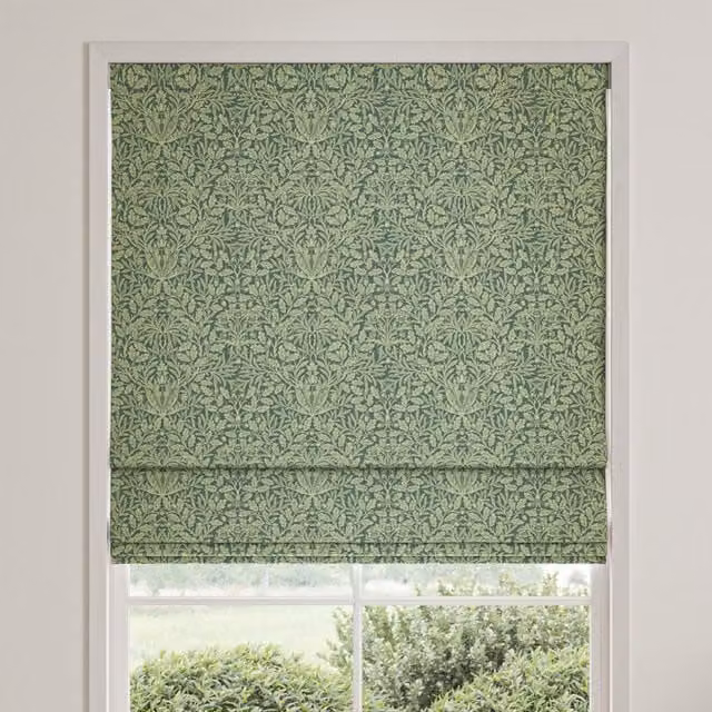 William Morris Acorn Made To Measure Blackout Roman Blind in Eucalyptus Green Floral Design