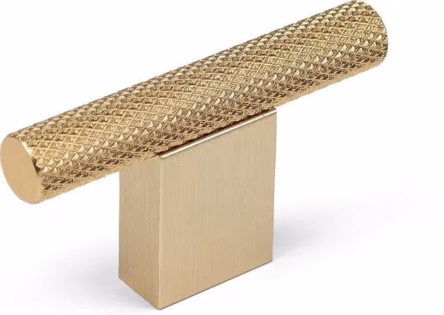 Handle & Home Brushed Gold Knurled Aluminium Kitchen Cabinet Bar Handle and Matching Knob, 60mm