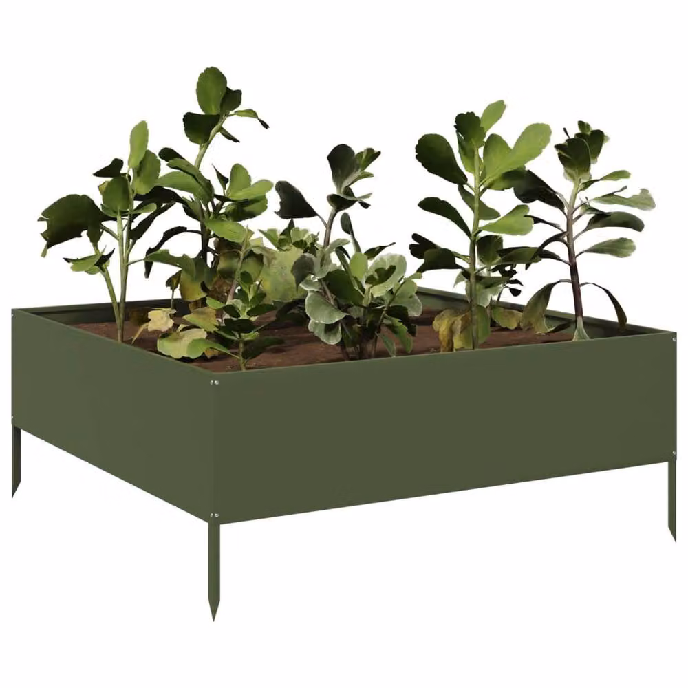 Berkfield Home Garden Steel Raised Bed in Olive Green, W/D/H: 100 x 100 x 25 cm – 3