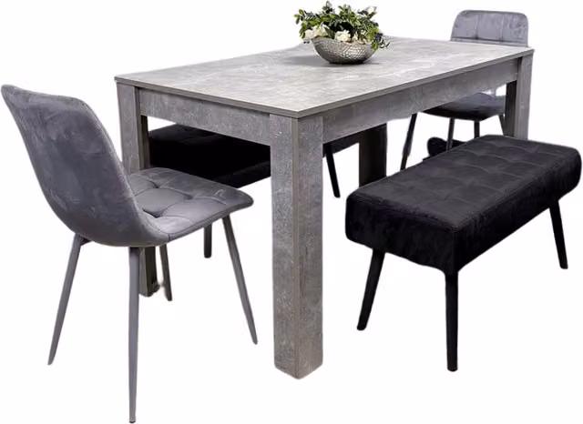 Kosy Koala Modern Dining Set with Rectangular Wood Table, 2 Chairs and Bench in Grey and Black