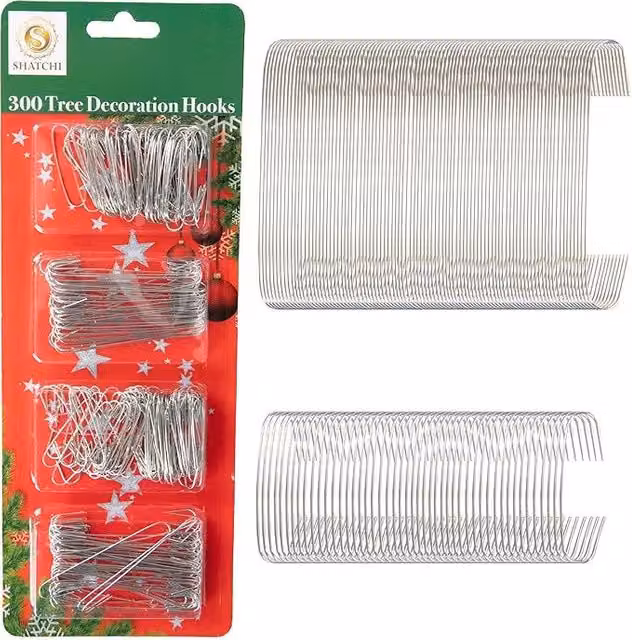 Shatchi 300 Pieces Metal Christmas Tree Decoration Hanging Hooks in Silver – 1