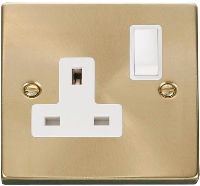 SE HOME White and Brushed Brass 1 Gang 13A DP Switched Flush Socket Plate
