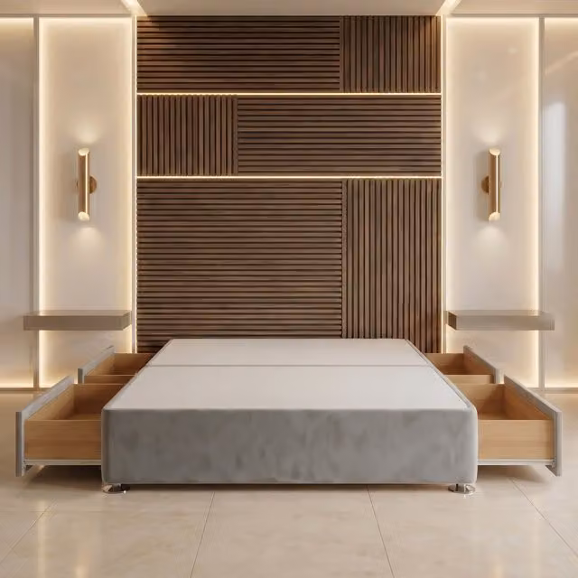 Somnior Beds Ltd Silver Plush Velvet Upholstered Divan Bed Base with Drawers, W/D/H: 140 x 200 x 34.5 cm