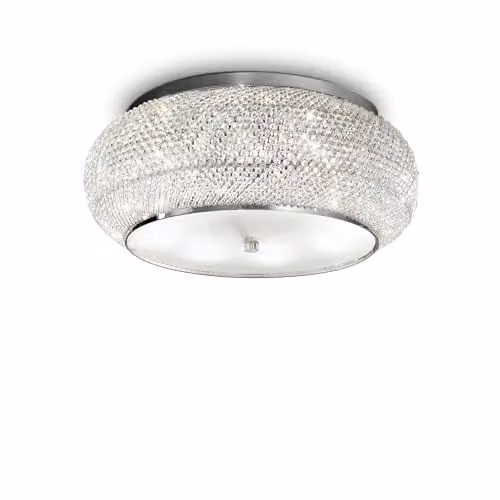 Ideal Lux AP3 Pashà Crystal Ceiling Lamp in Chrome