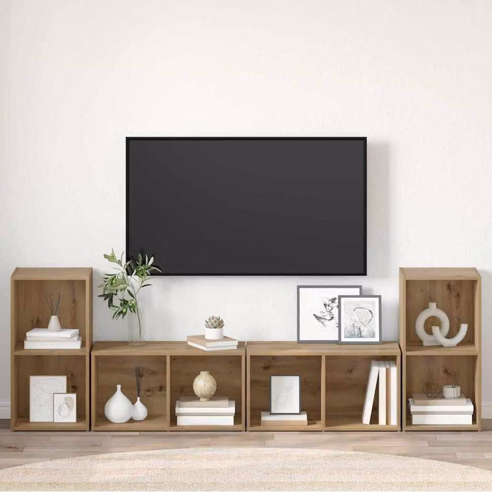 Berkfield Home Modern 4 Piece Artisan Oak Living Room Set with Shelf, Brown, W/D/H: 72 x 35 x 36.5 cm – 4