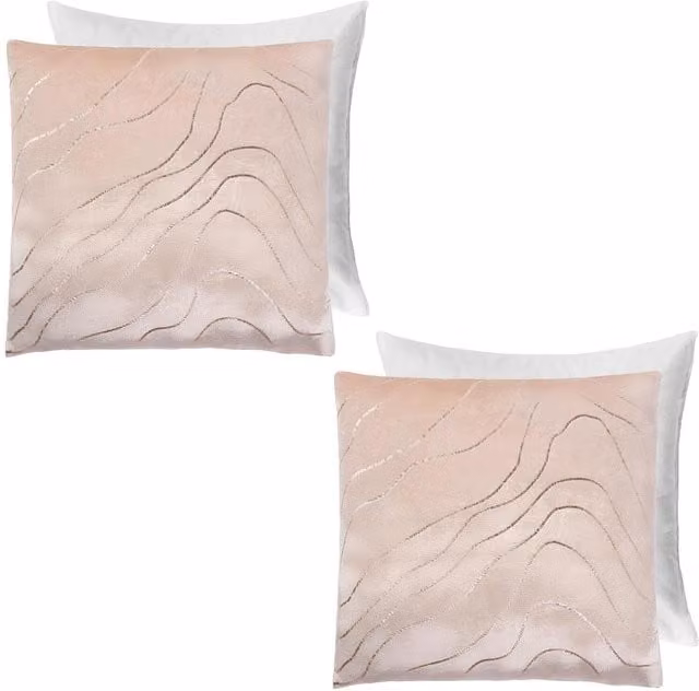 Pack of 2 Metallic Wave Velvet Filled Square Cushions in Natural Beige and Yellow