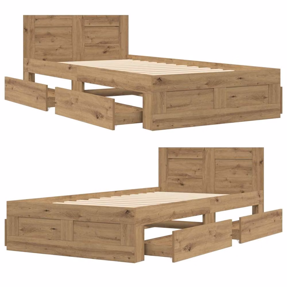 Berkfield Home Artisan Oak Bed Frame with Headboard in Brown, W/D/H: 80 x 200 cm – 3