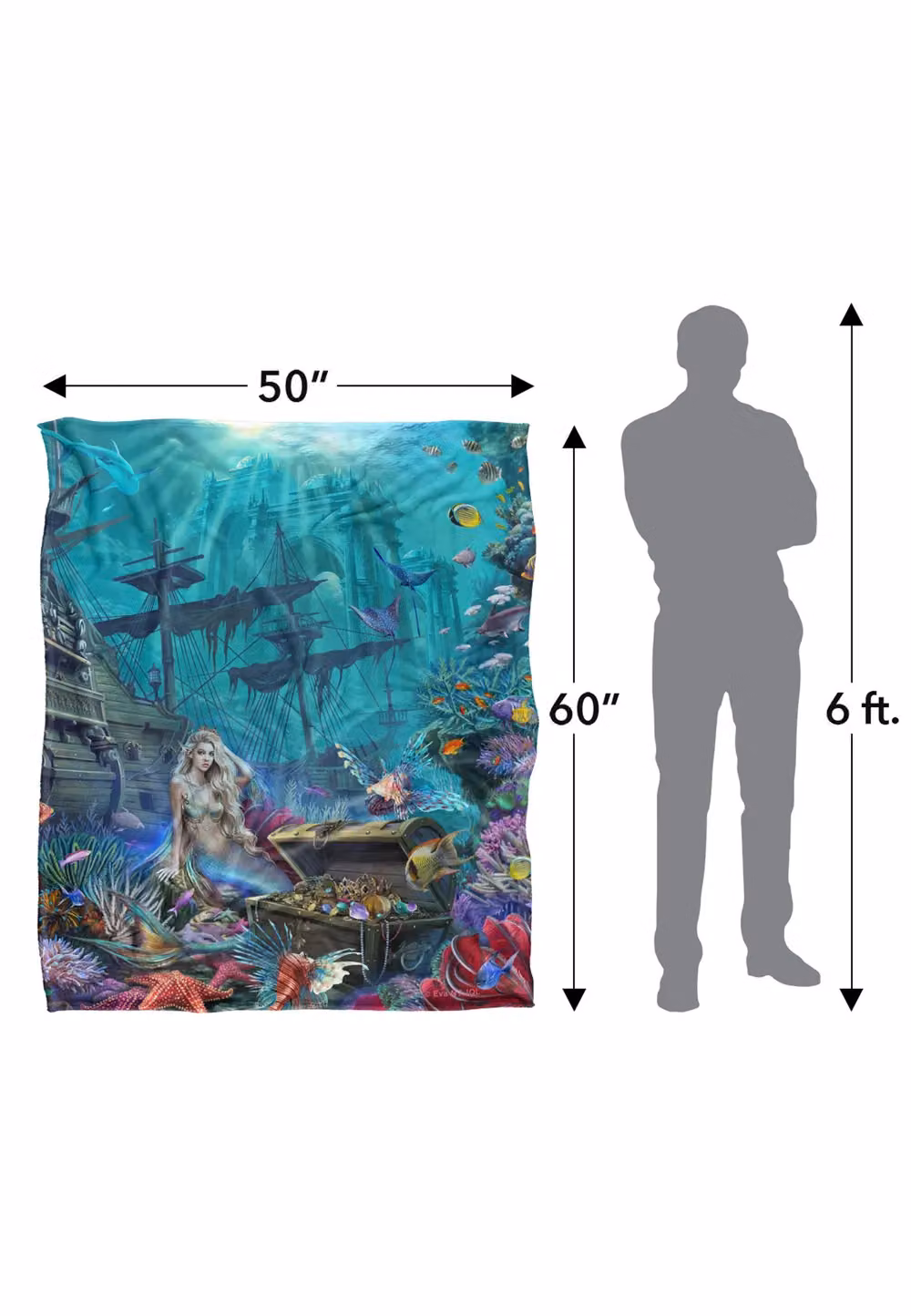 JQ Licensing En Aquatic Realm Mermaid Silky Touch Super Soft Fleece Throw Blanket in White, W/D/H: 152 x 127 cm – 5