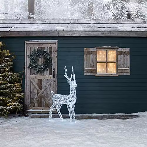 Lights4fun Swinsty Acrylic Stag Light Up Reindeer Garden Decoration with 240 White LEDs, H: 1.2 m – 3