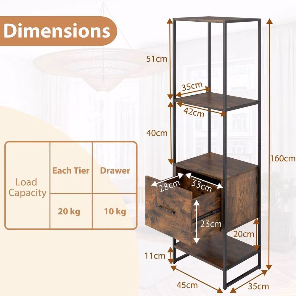 KORVIXA Industrial Metal Shelving Storage Organiser for your Living Room, Brown, W: 100 cm, H: 160 cm – 2
