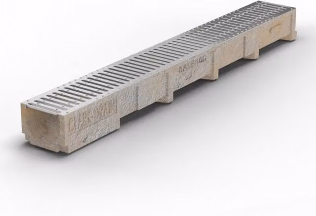 Clark-Drain Polymer Concrete Channel Drainage Class A15, Grey, Length: 1 m