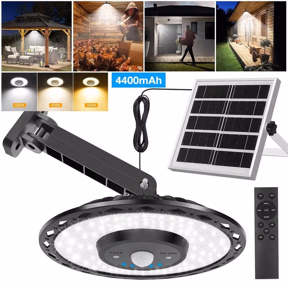 FLAVORA Solar Powered LED Pendant Ceiling Light with Motion Sensor and Remote Control in Black – 5