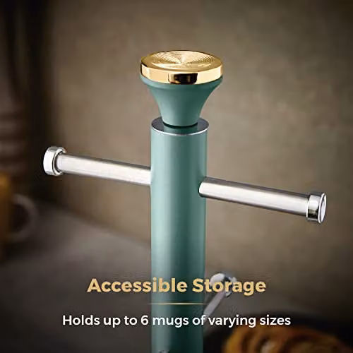 Tower Cavaletto Freestanding Mug Tree and Towel Pole Set with Anti-Slip Base, Jade Green and Champagne Gold – 2