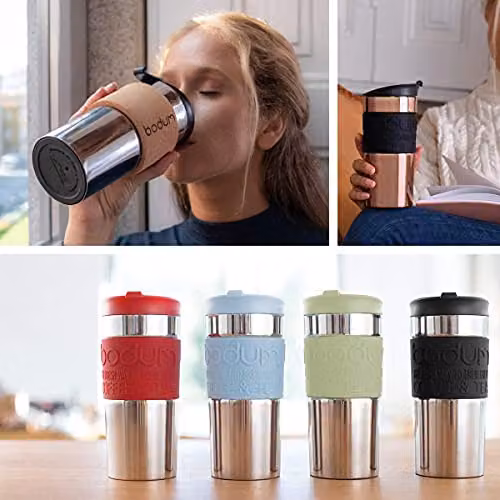 Bodum Vacuum Insulated Travel Mug with Lid, Stainless Steel and Silicone, Black, 350ml – 4