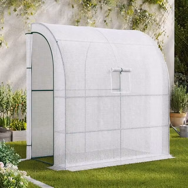 STILVORA White Metal Walk-In Lean-To Greenhouse with 4 Shelves and Roll-Up Window