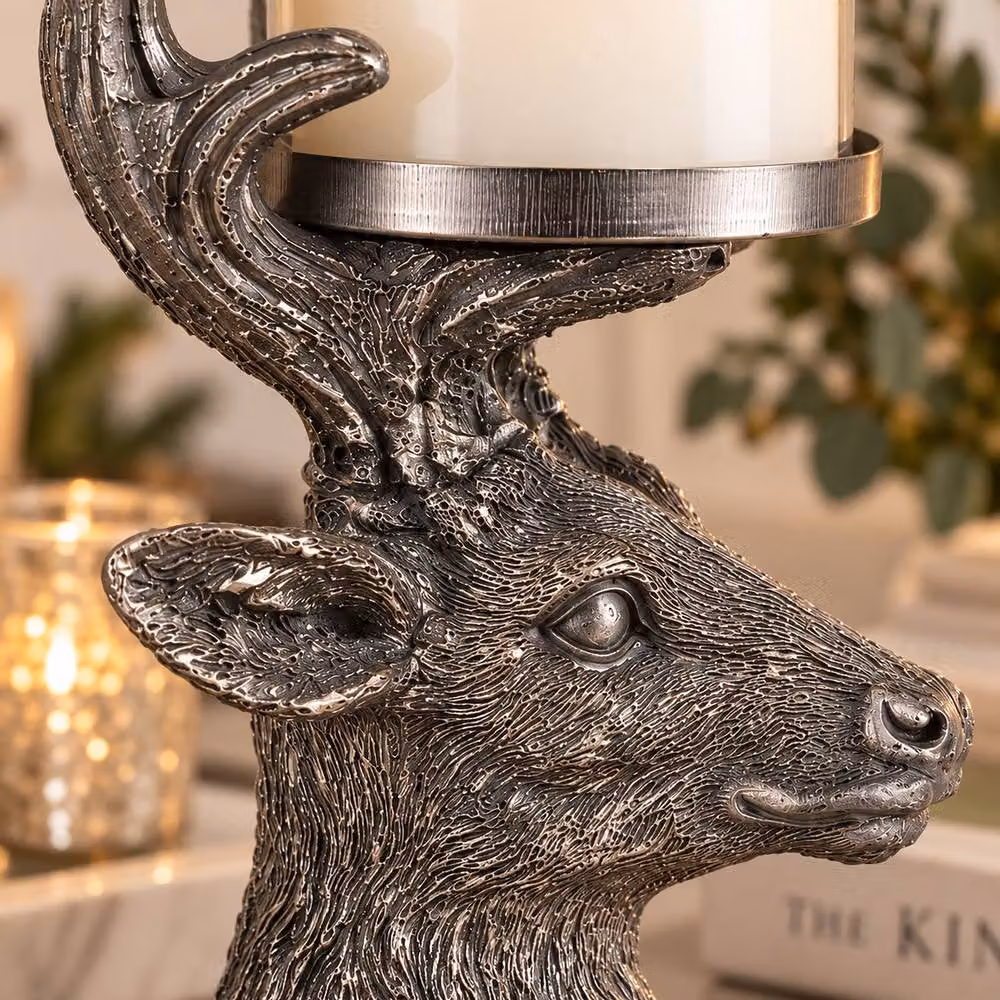 Marco Paul Large Christmas Stag Pillar Candle Holder in Silver – 3