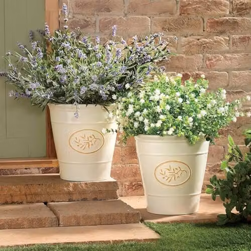 Gainsborough Set of 2 Ornamental Ceramic Style Planter Tubs in White and Beige, Height: 30 cm, Width: 30 cm, Depth: 30 cm – 2