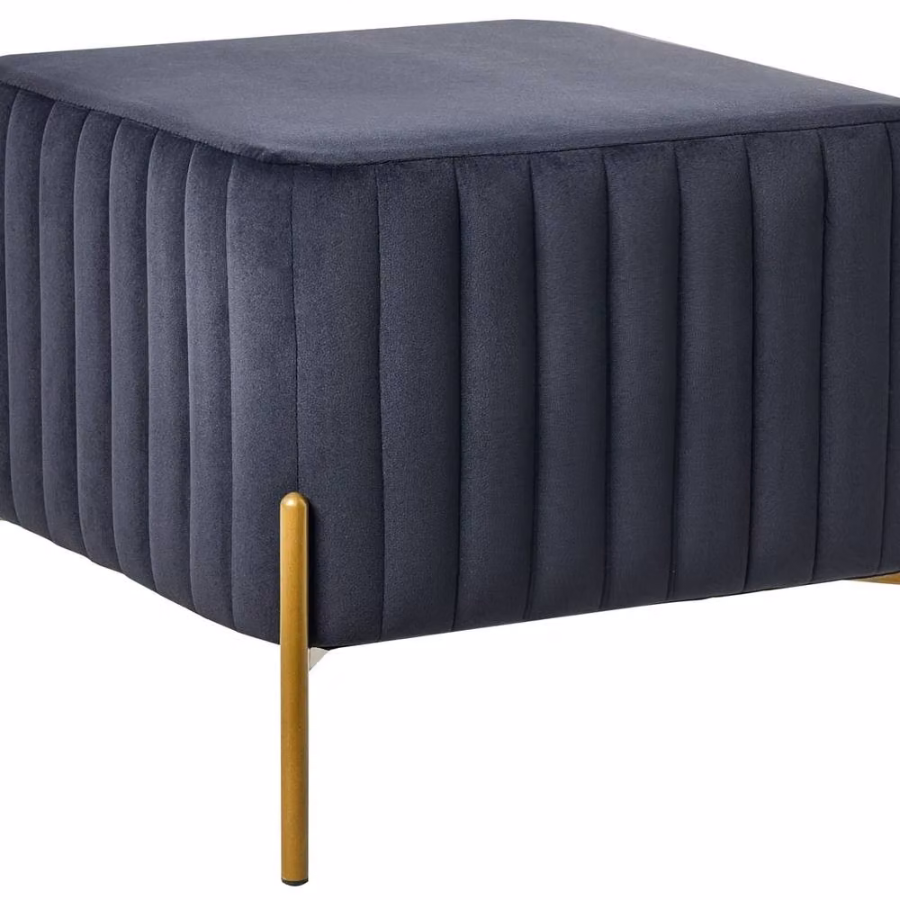 Wyld and Coco Velvet Footstool in Black with Gold Metal Legs, W/D/H: 47 x 47 x 47 cm – 2