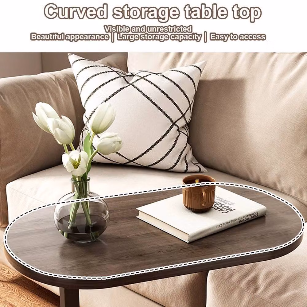 EONLION Black Walnut C-Shaped Compact Sofa Side End Table, Brown – 3
