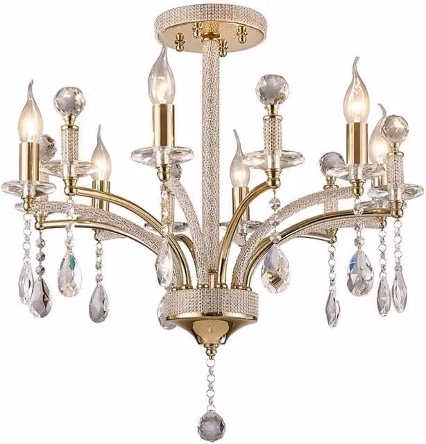 Fiore 6 Light Semi Flush Ceiling Pendant in French Gold with Crystal