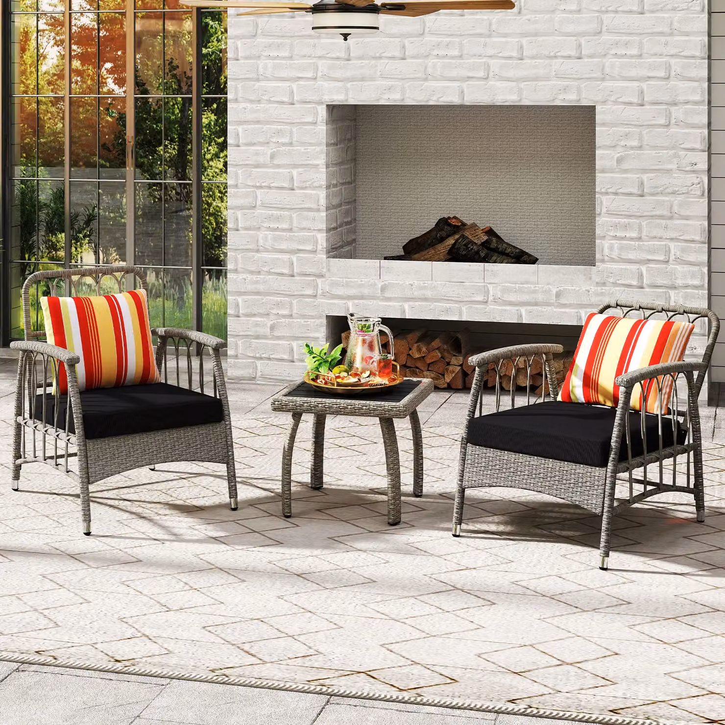 Costway 3 Piece Grey PE Wicker Patio Furniture Set with Coffee Table and Armchairs – 6