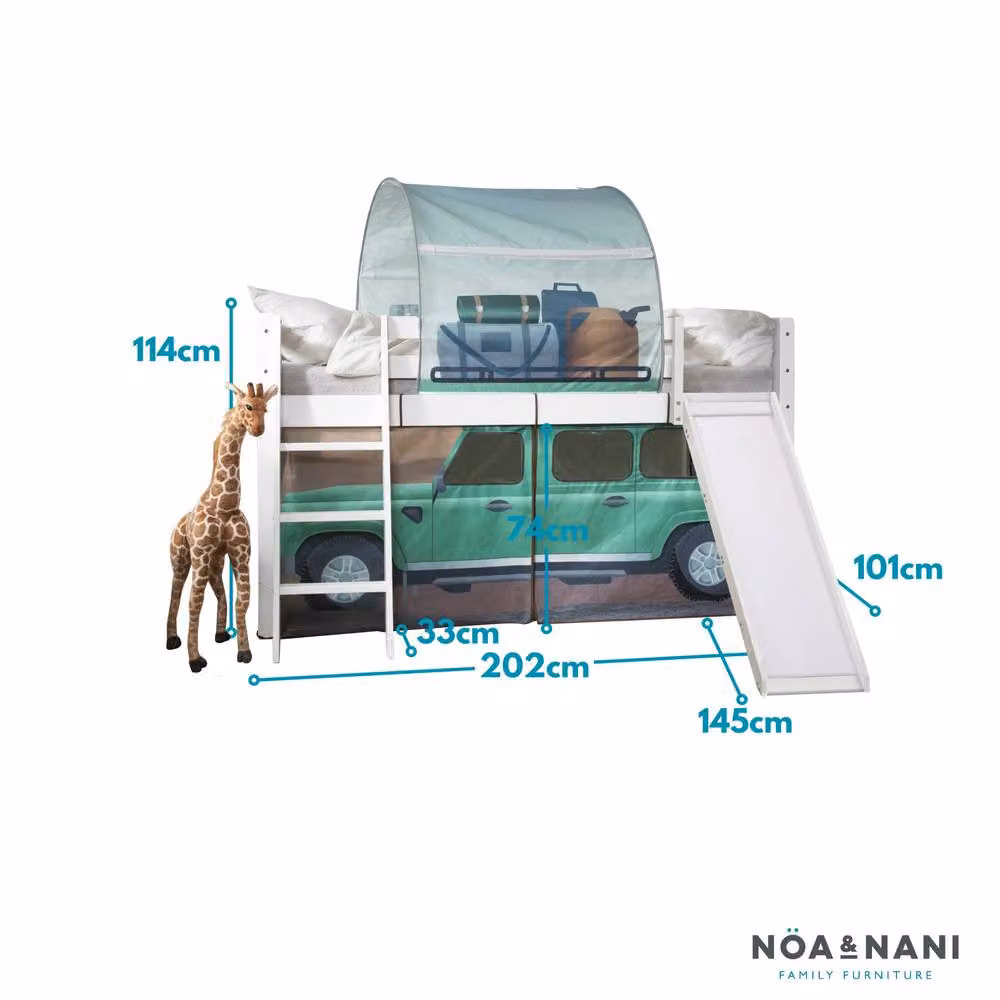 Nöa and Nani Moro Cabin Bed Midsleeper with Slide and Safari Package in White, Single Size, W/D/H: 90 x 190 cm – 4