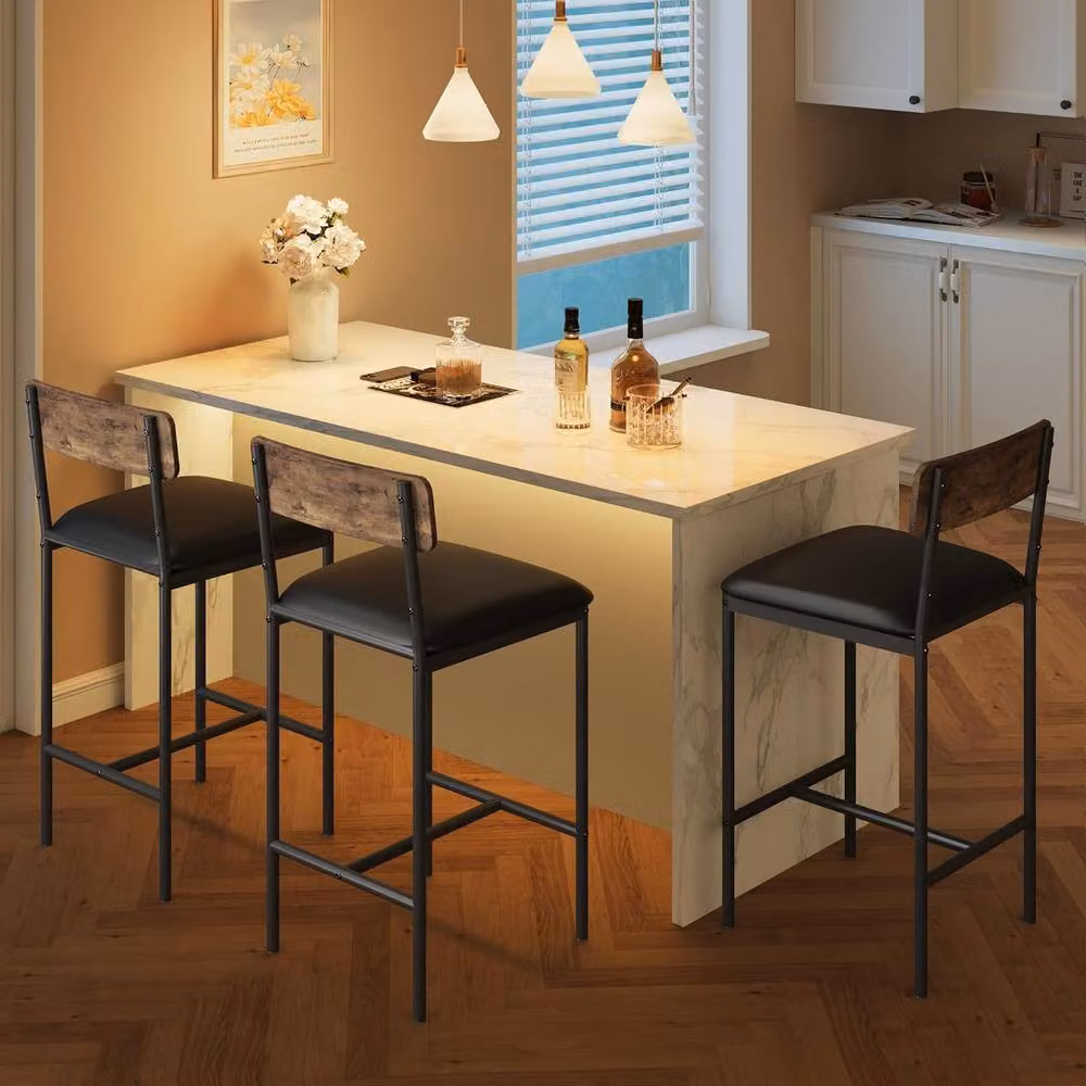 London Boutique Set of 2 Brown Upholstered Counter Height Bar Stools – 6