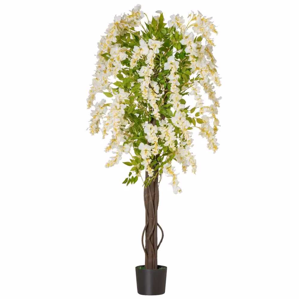 Wyld Haus Artificial White and Multicolour Wisteria Style Tree in Nursery Pot, Height: 160 cm – 2