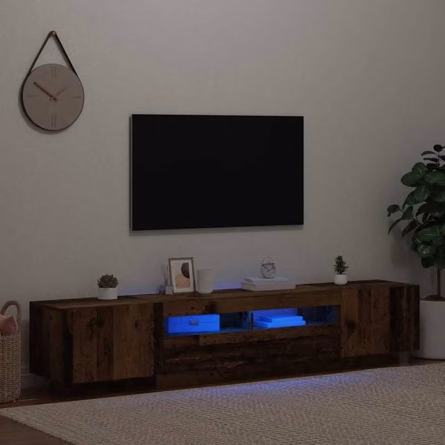 Berkfield Home TV Cabinet with LED Lights in Old Wood Brown, W/D/H: 200 x 35 x 40 cm