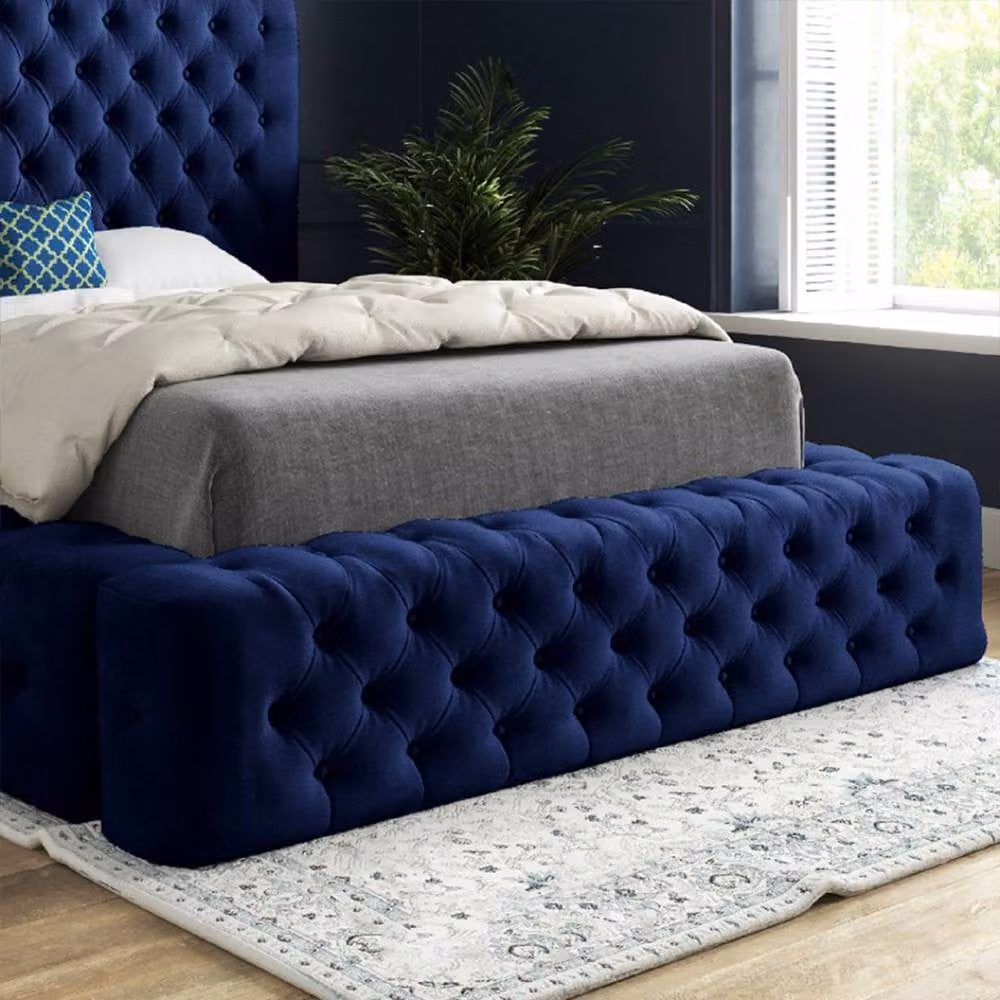 Casani Worcester Blue Velvet Upholstered Chesterfield Bed Frame, Size: 90 x 200 cm – 4