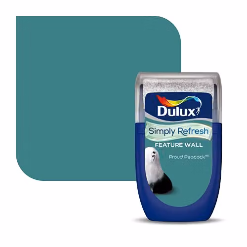 Dulux Simply Refresh Feature Wall Matt Emulsion Paint Tester, Proud Peacock Blue, 30 ml – 1