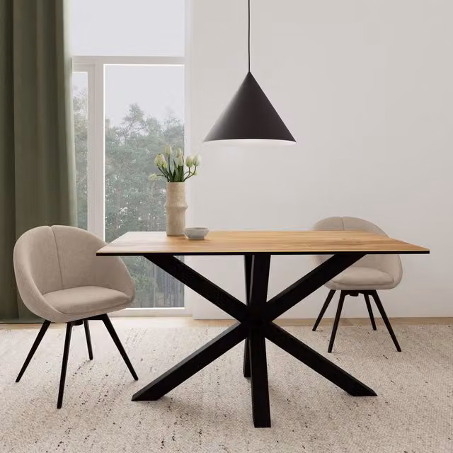 Furniture To Go Heaven Rectangular Dining Table with Wild Oak Ceramic Glass Top in Black and Brown, W: 135 cm