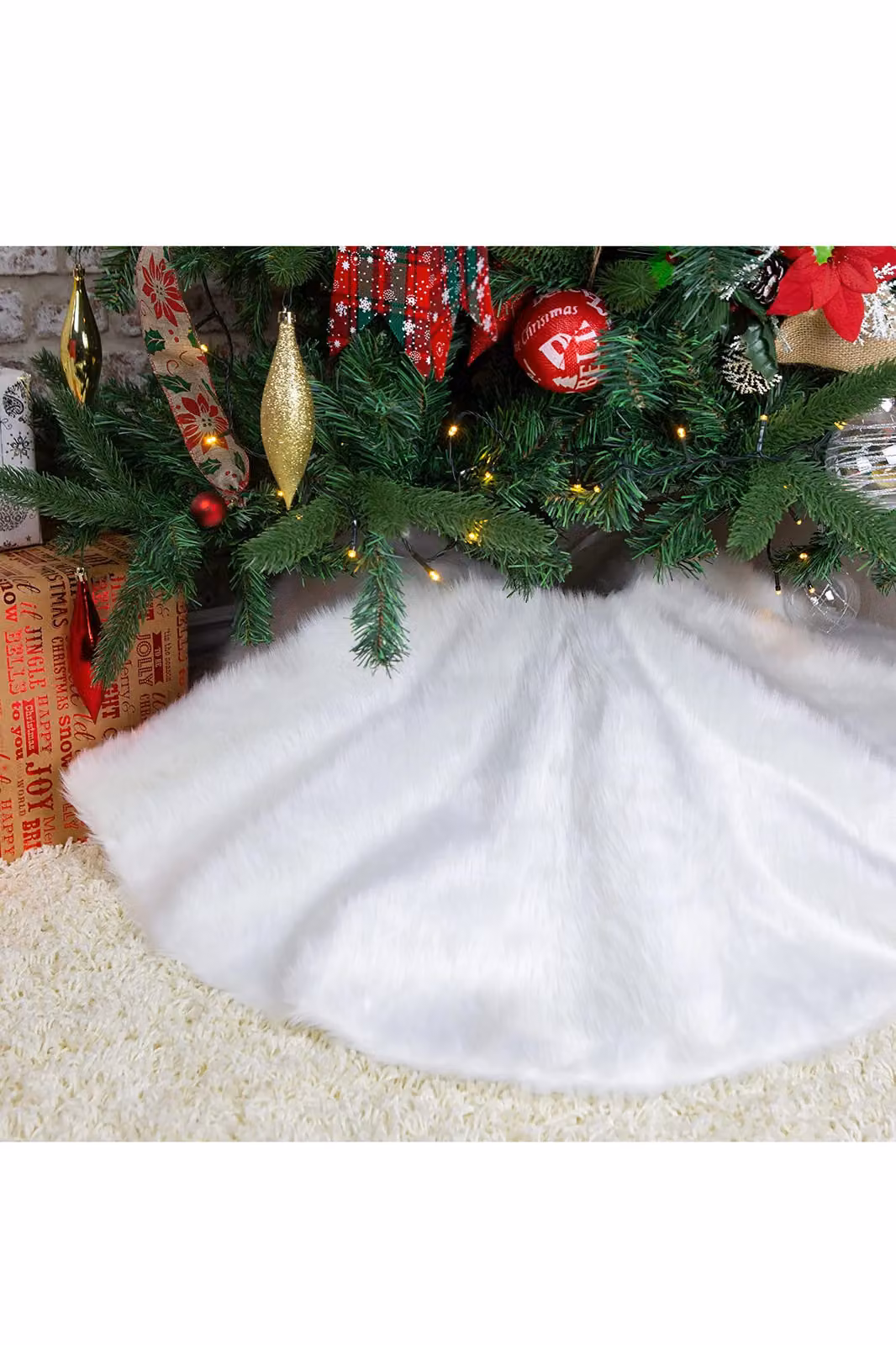 VFM e-Store Christmas Sequin Plush Tree Skirt in White and Silver, Diameter: 110 cm – 2