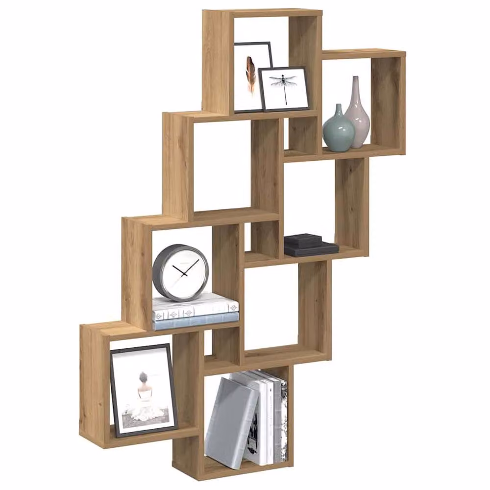 Berkfield Home Artisan Oak Wall Cube Shelf, Brown, W: 90 cm, D: 15 cm, H: 119.5 cm – 2