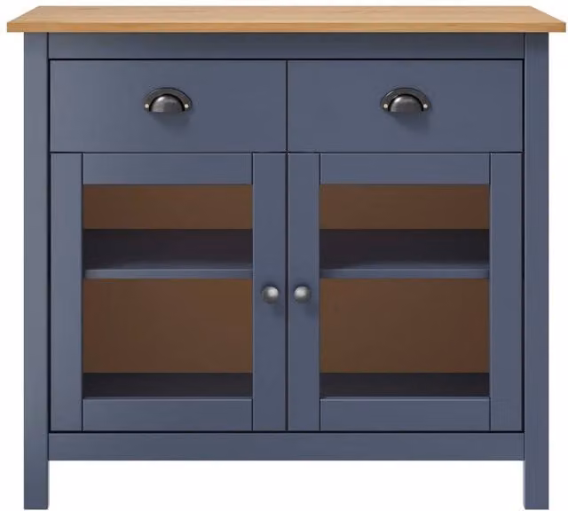 Berkfield Home Hill Sideboard in Grey and Dark Blue Solid Pine Wood W/D/H: 90 x 40 x 80 cm – 1