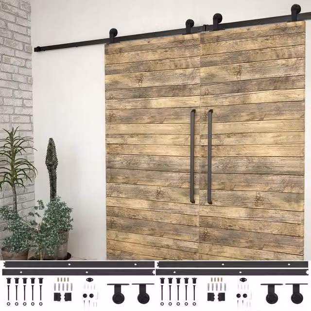 Berkfield Home Sliding Door Hardware Kit, 2 Piece Steel Set in Black, 183 cm