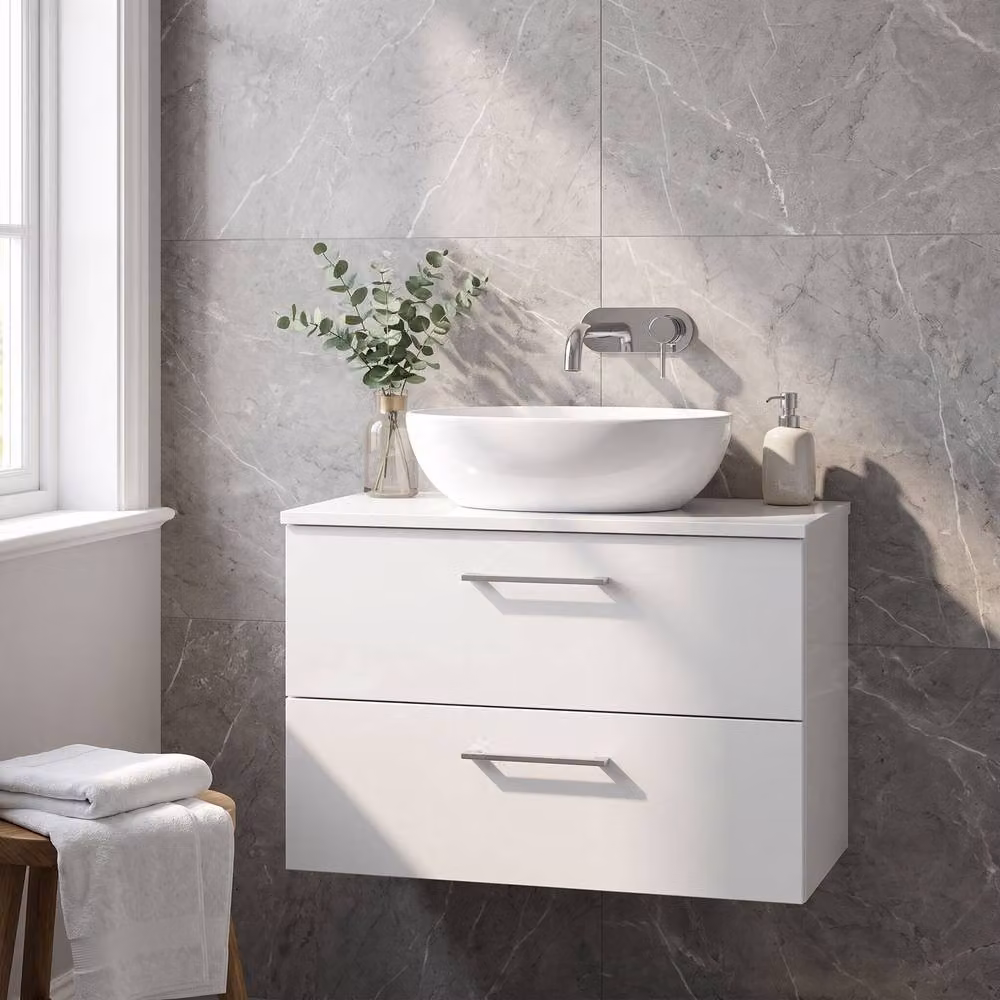 Balterley Level 800mm Wall Hung 2 Drawer Vanity Unit with Worktop, Gloss White – 3