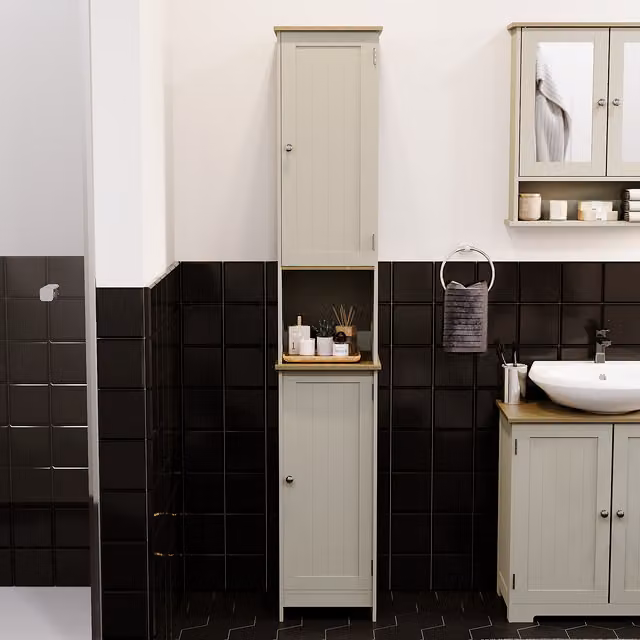 Bath Vida Priano Grey Modern Freestanding Bathroom Tallboy Storage Cabinet with 2 Hinged Doors and Internal Shelves, H 170 x W 32 x D 30 cm – 5
