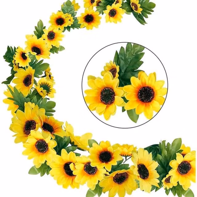 SPETLEK Yellow Artificial Sunflower and Ivy Silk Leaf Garland – 1