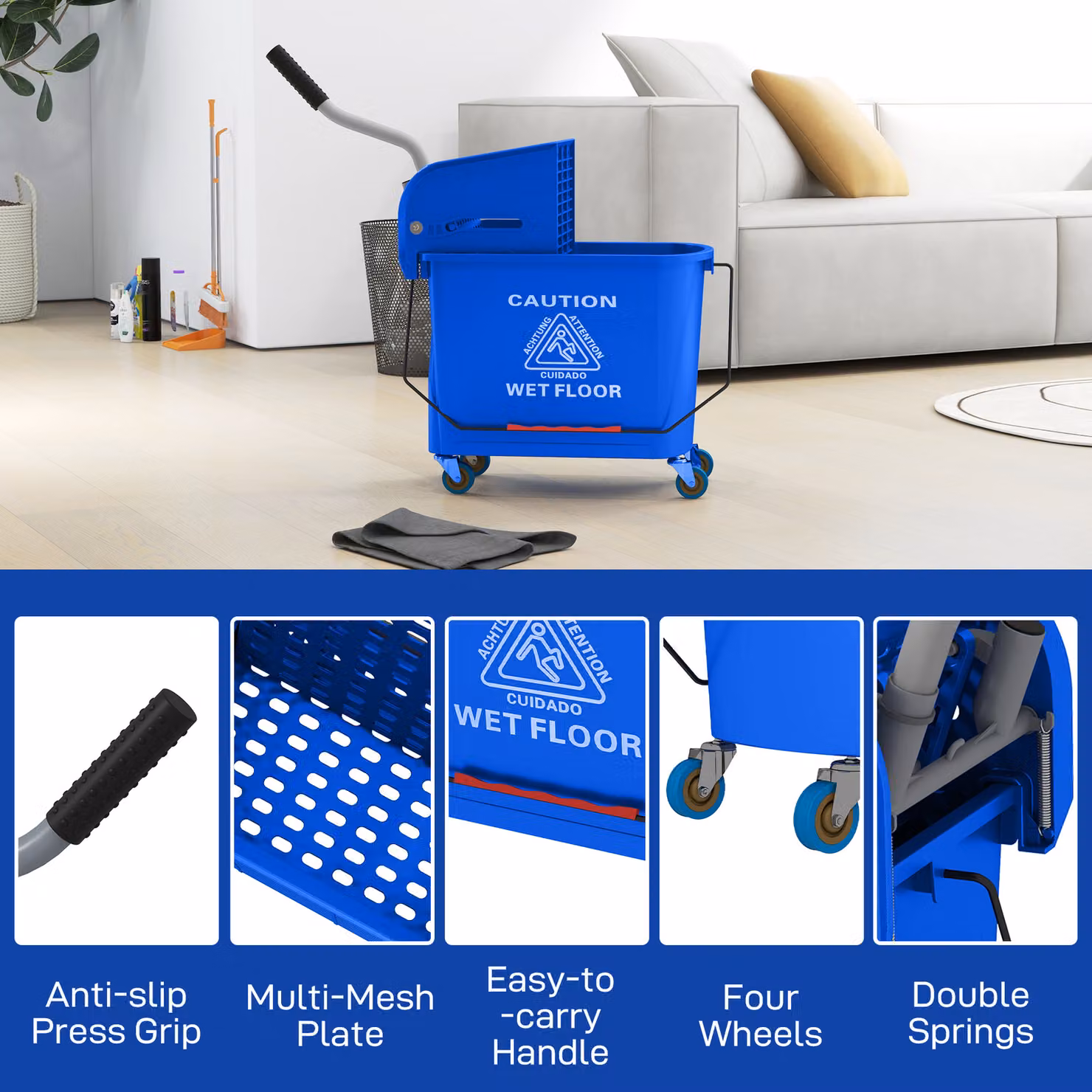 HOMCOM 20L Mop Bucket with Wringer and Handle in Blue – 7