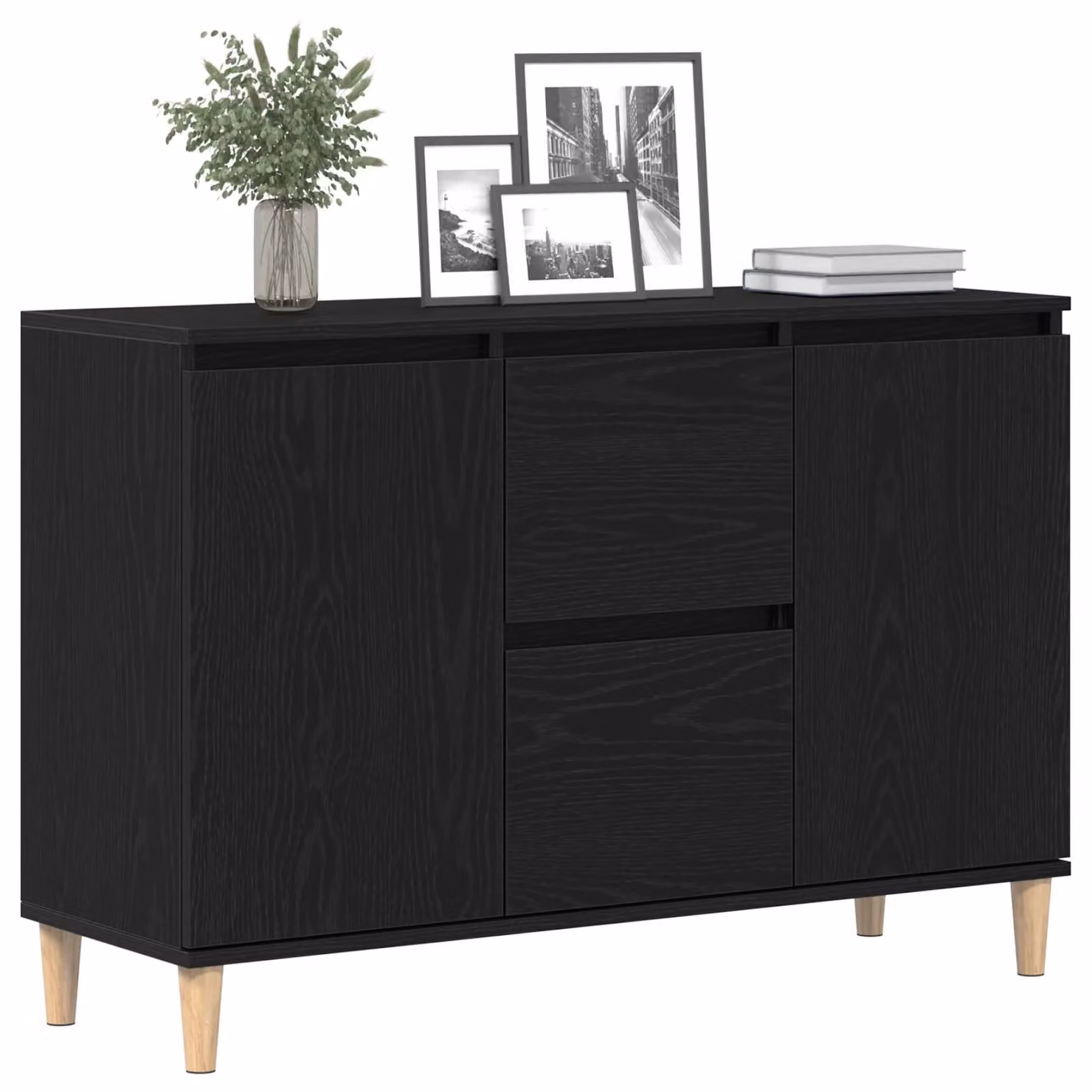 Berkfield Home Black Oak Sideboard in Black Matt Engineered Wood, W: 101 cm, D: 35 cm, H: 60 cm – 3