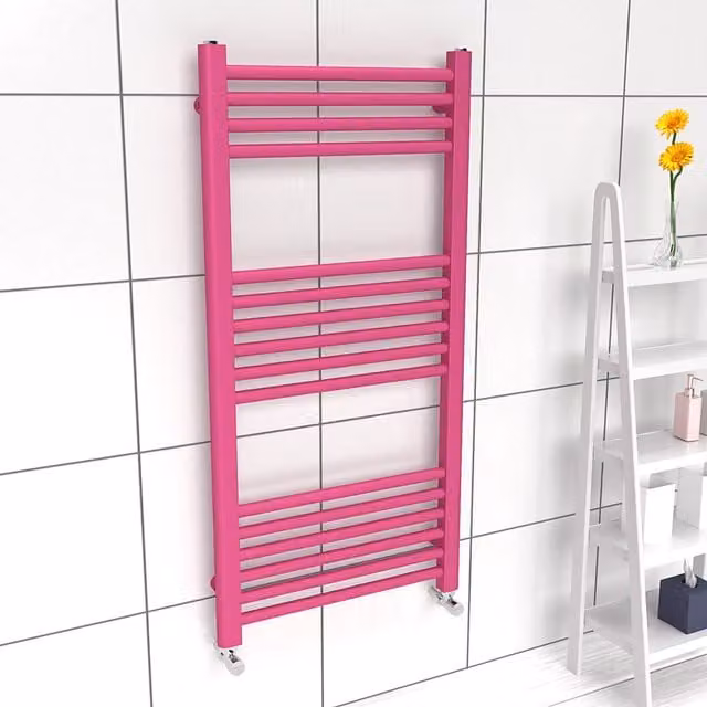 Lux Heat Pink Steel Wall Mounted Towel Rail, W: 500 mm, H: 1000 mm