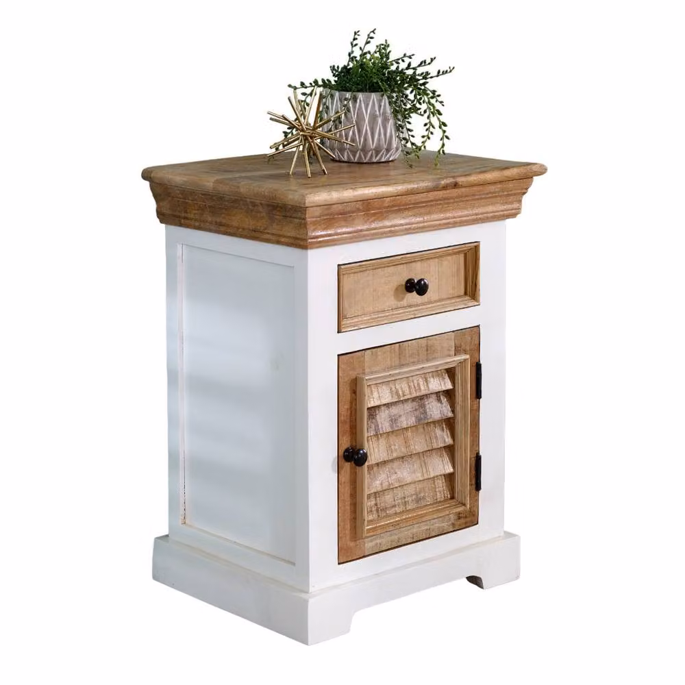 IH Design Candler Solid Mango Wood Bedside Cabinet in White, W/D/H: 45 x 35 x 60 cm – 3
