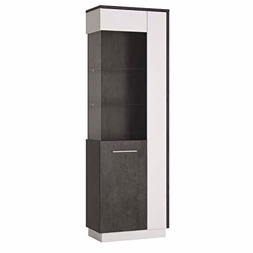 Furniture To Go Tall Glazed Display Cabinet in Slate Grey and Alpine White, H 197.5 x W 56.3 x D 38.0 cm