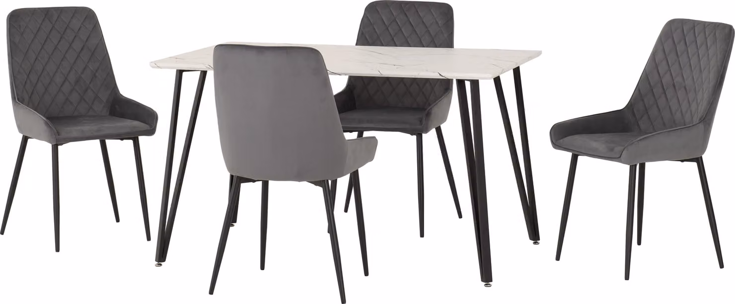 Seconique Marlow & Avery Modern Rectangular Marble Dining Set in Grey – 3