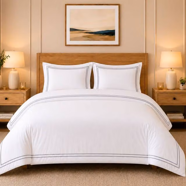 Grace TC500 King Size 100% Cotton Mako Sateen Oxford Duvet Cover and Pillowcase Set in White – 1