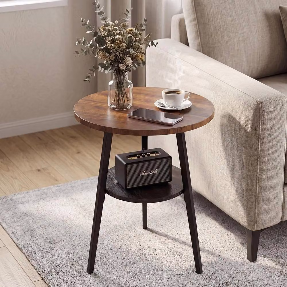 FORGEVIO 2 Tier Round Small Side Table in Brown, W/D/H: 39.4 x 39.4 x 55 cm – 5