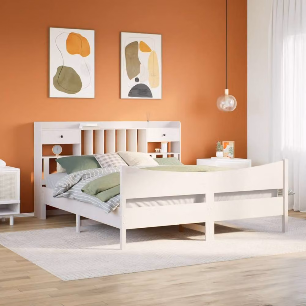 Berkfield Home White Solid Wood Pine Bed Frame with Drawers W/D/H: 180 x 200 cm – 2