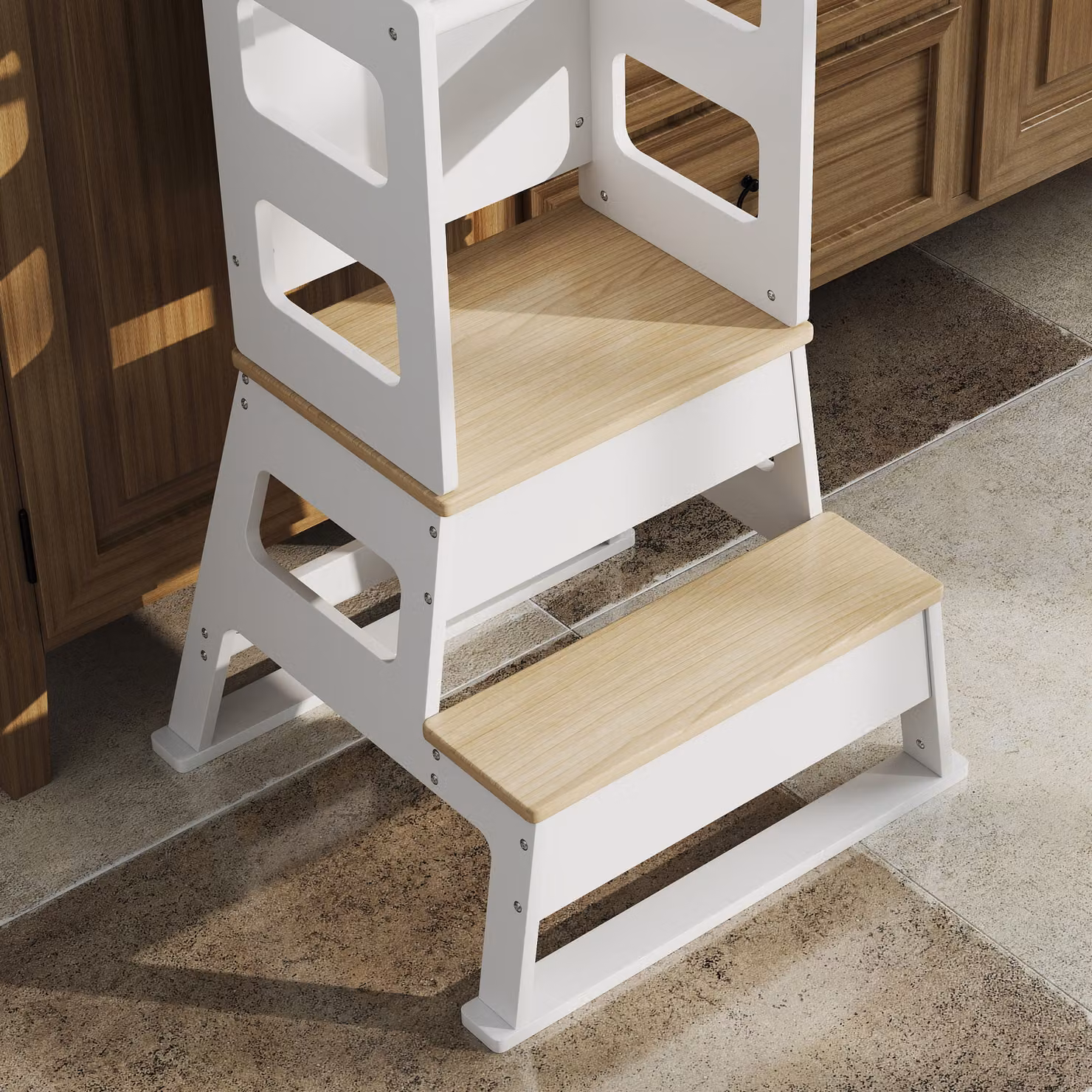 AIYAPLAY 2 in 1 Toddler Learning Tower with Chalkboard and Safety Rail, White – 8